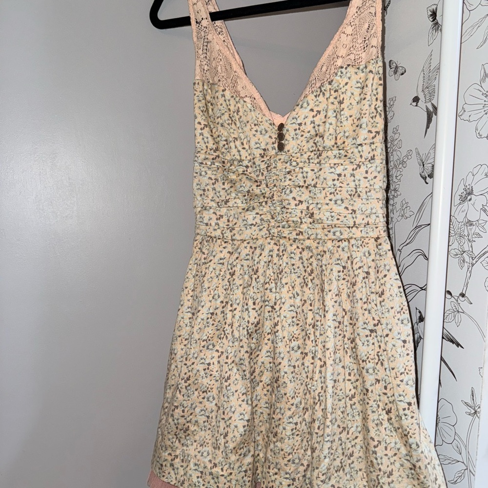 Free People Pink Embellished Mini Sundress with V-neck for Wedding Guest